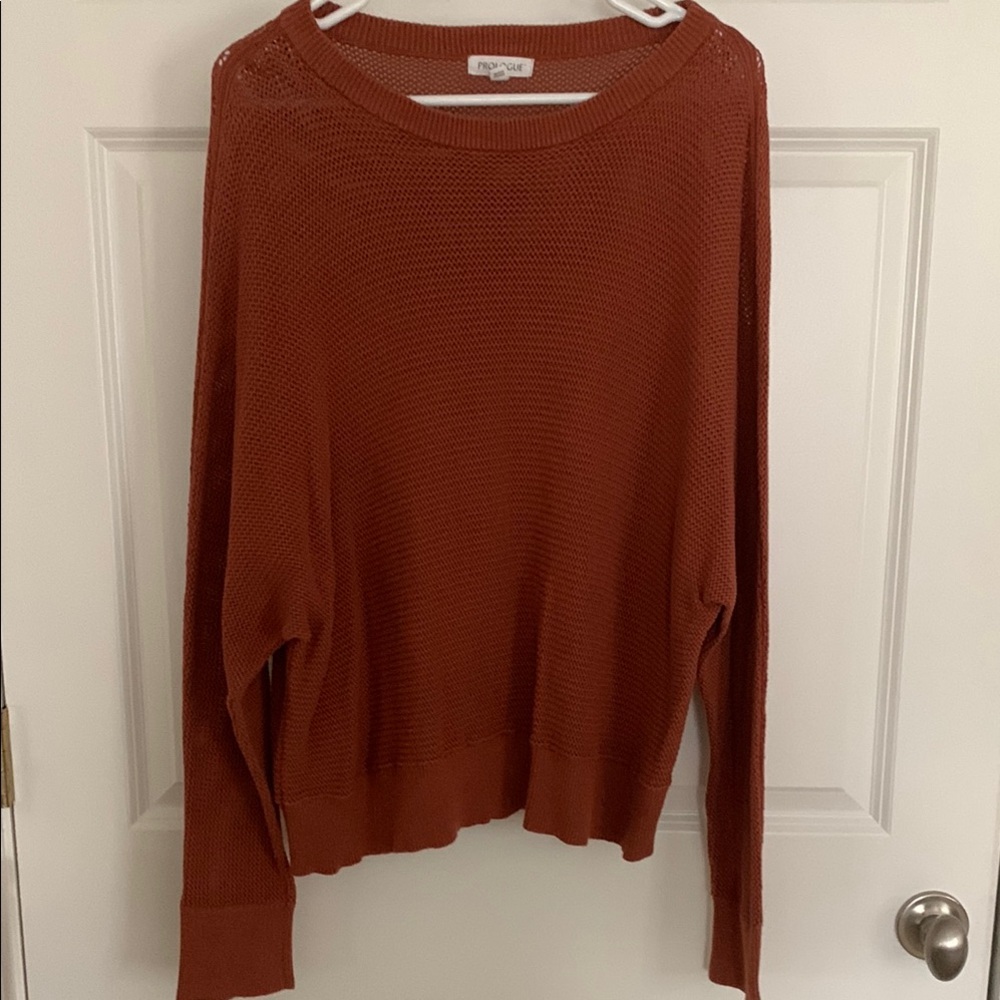 Prologue Rust/Brown Crewneck Sweater with Ribbed Texture